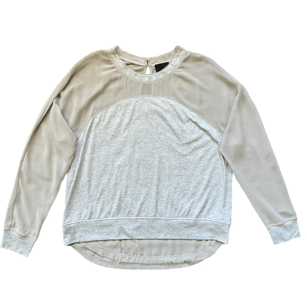 Gray Long Sleeve Top with Semi-Sheer Gray Sleeves